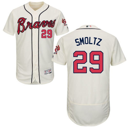 Braves #29 John Smoltz Cream Flexbase Authentic Collection Stitched MLB Jersey